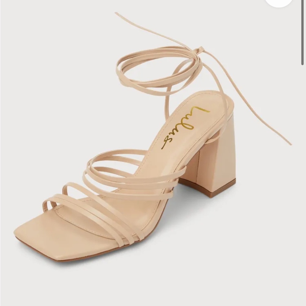 Lulus Arvid Light Nude Strappy Lace-Up High Heel Sandals.